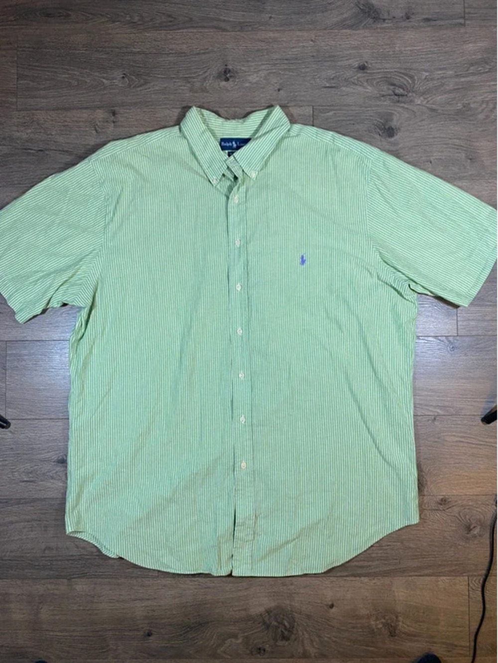 Ralph Lauren Mens 2XLT Tall Green White Stripe Shirt Purple Pony